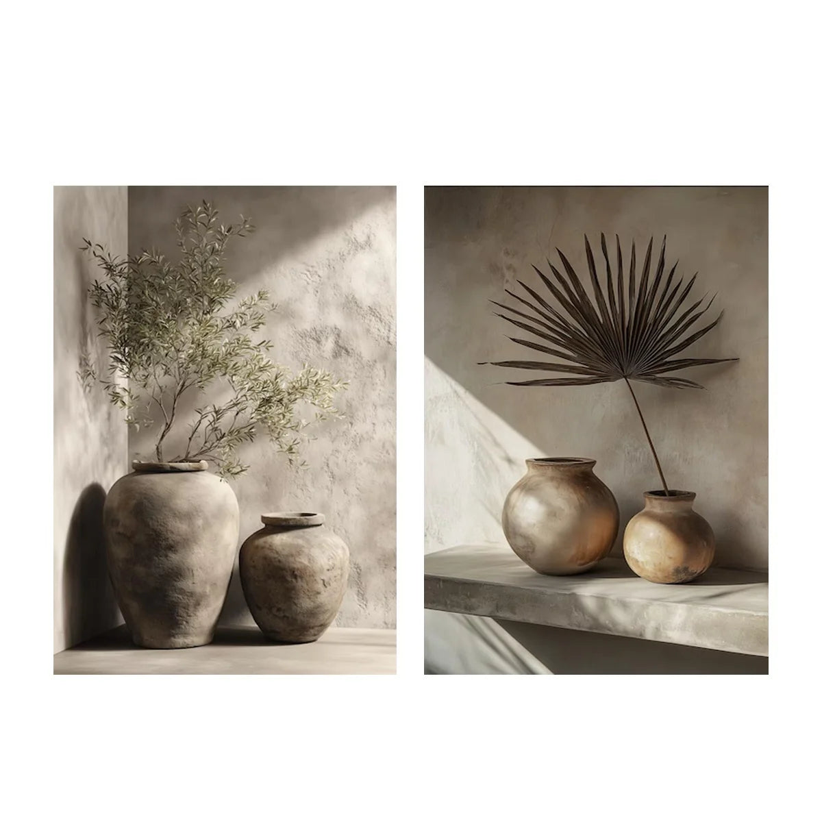 2pcs/set Neutral Olive Tree Shadow Vase Canvas Print Poster Retro Botanical Landscape Art Print Home Decor Art Poster Gifts by PurelyhomeDeco