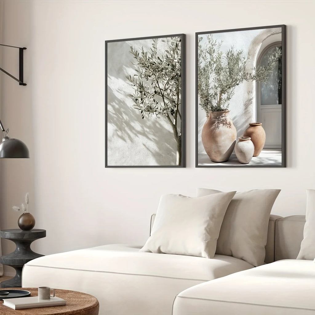 2pcs/set Neutral Olive Tree Shadow Vase Canvas Print Poster Retro Botanical Landscape Art Print Home Decor Art Poster Gifts by PurelyhomeDeco