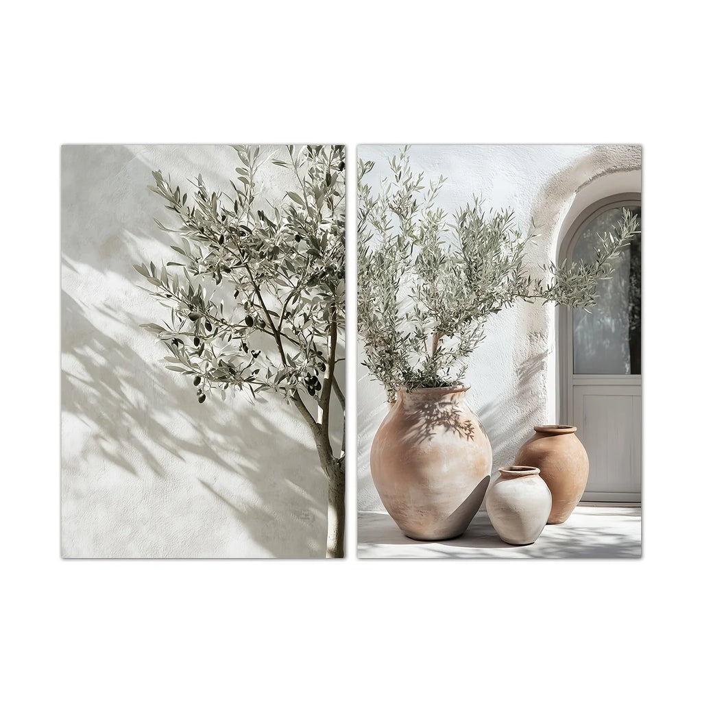 2pcs/set Neutral Olive Tree Shadow Vase Canvas Print Poster Retro Botanical Landscape Art Print Home Decor Art Poster Gifts by PurelyhomeDeco