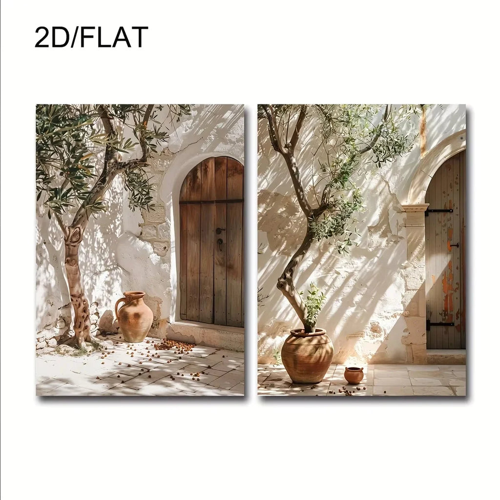 2pcs/set Neutral Olive Tree Shadow Vase Canvas Print Poster Retro Botanical Landscape Art Print Home Decor Art Poster Gifts by PurelyhomeDeco