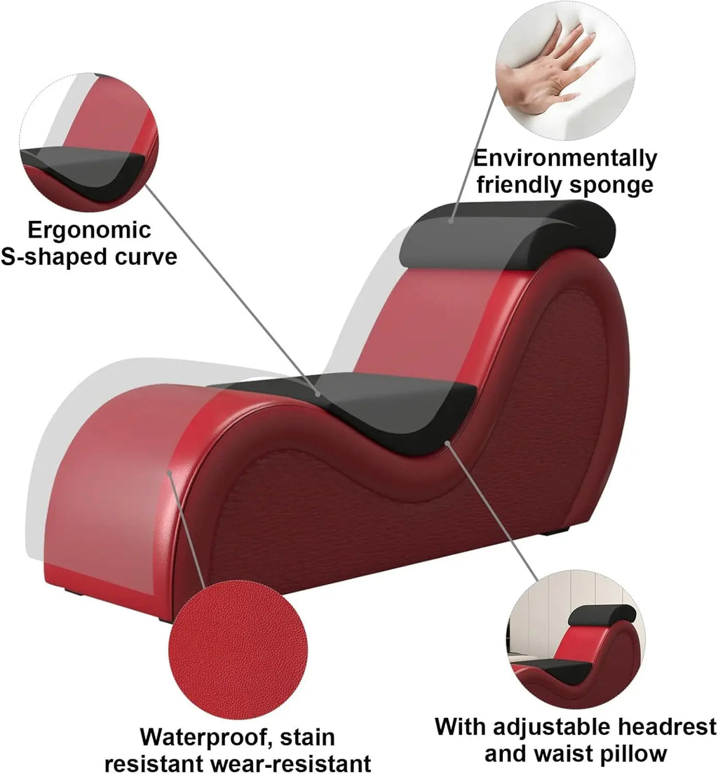 165cm Faux Echo Leather Yoga Chaise Lounge Ergonomic Design Meditation Chair Soft Solid Wood for Wedding Relaxing Reading Books by PurelyhomeDeco