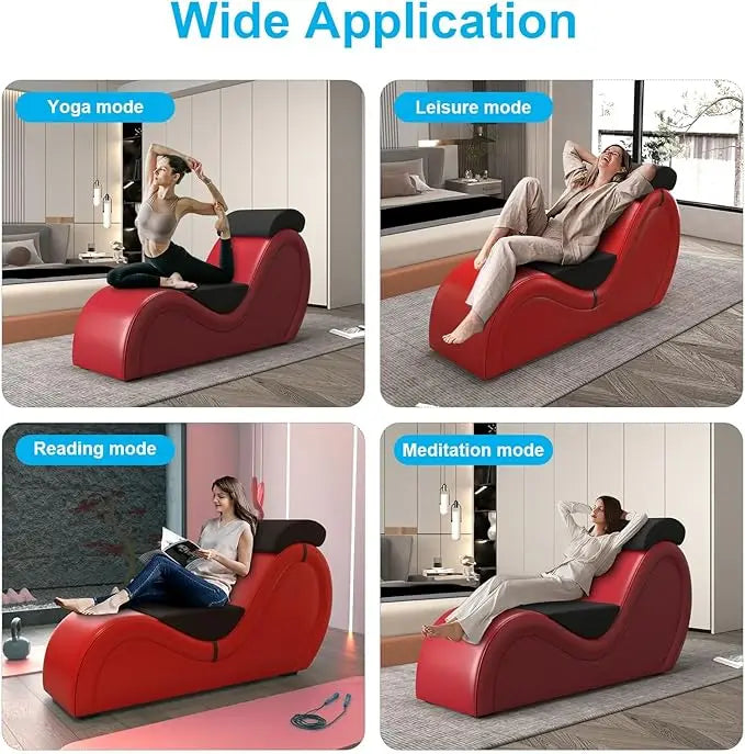 165cm Faux Echo Leather Yoga Chaise Lounge Ergonomic Design Meditation Chair Soft Solid Wood for Wedding Relaxing Reading Books by PurelyhomeDeco