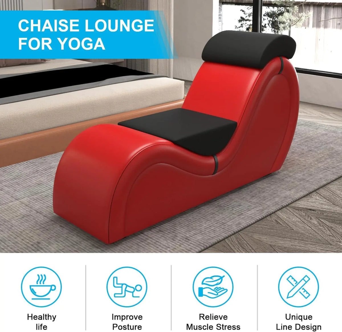 165cm Faux Echo Leather Yoga Chaise Lounge Ergonomic Design Meditation Chair Soft Solid Wood for Wedding Relaxing Reading Books by PurelyhomeDeco