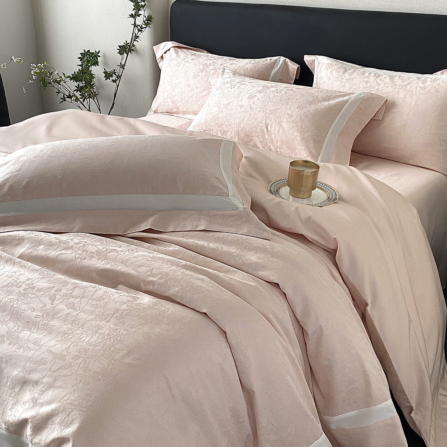 RegaliaSateen™ 4PCS Premium 100s Sateen Jacquard Bedding Set – Pure Cotton Sheet & Duvet Cover (Queen/King) by PurelyhomeDeco