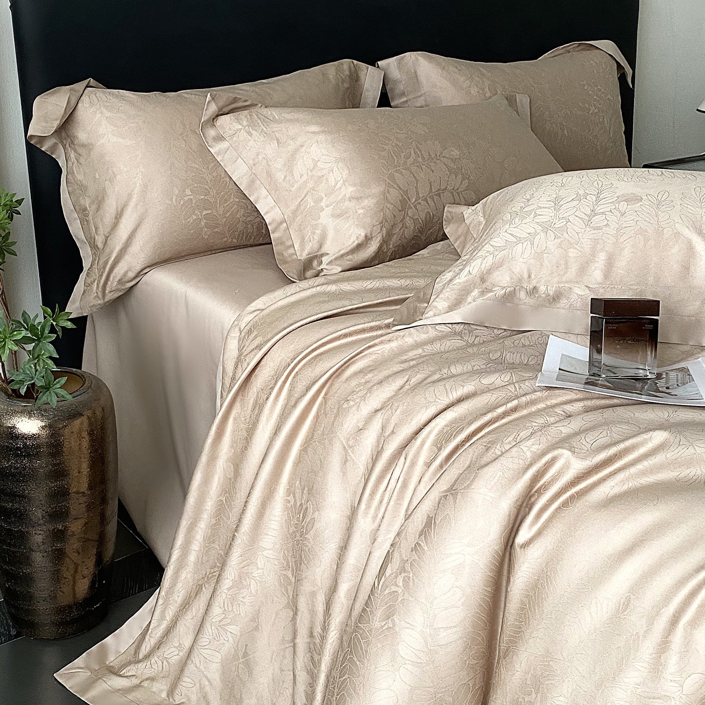 RegaliaSateen™ 4PCS Premium 100s Sateen Jacquard Bedding Set – Pure Cotton Sheet & Duvet Cover (Queen/King) by PurelyhomeDeco