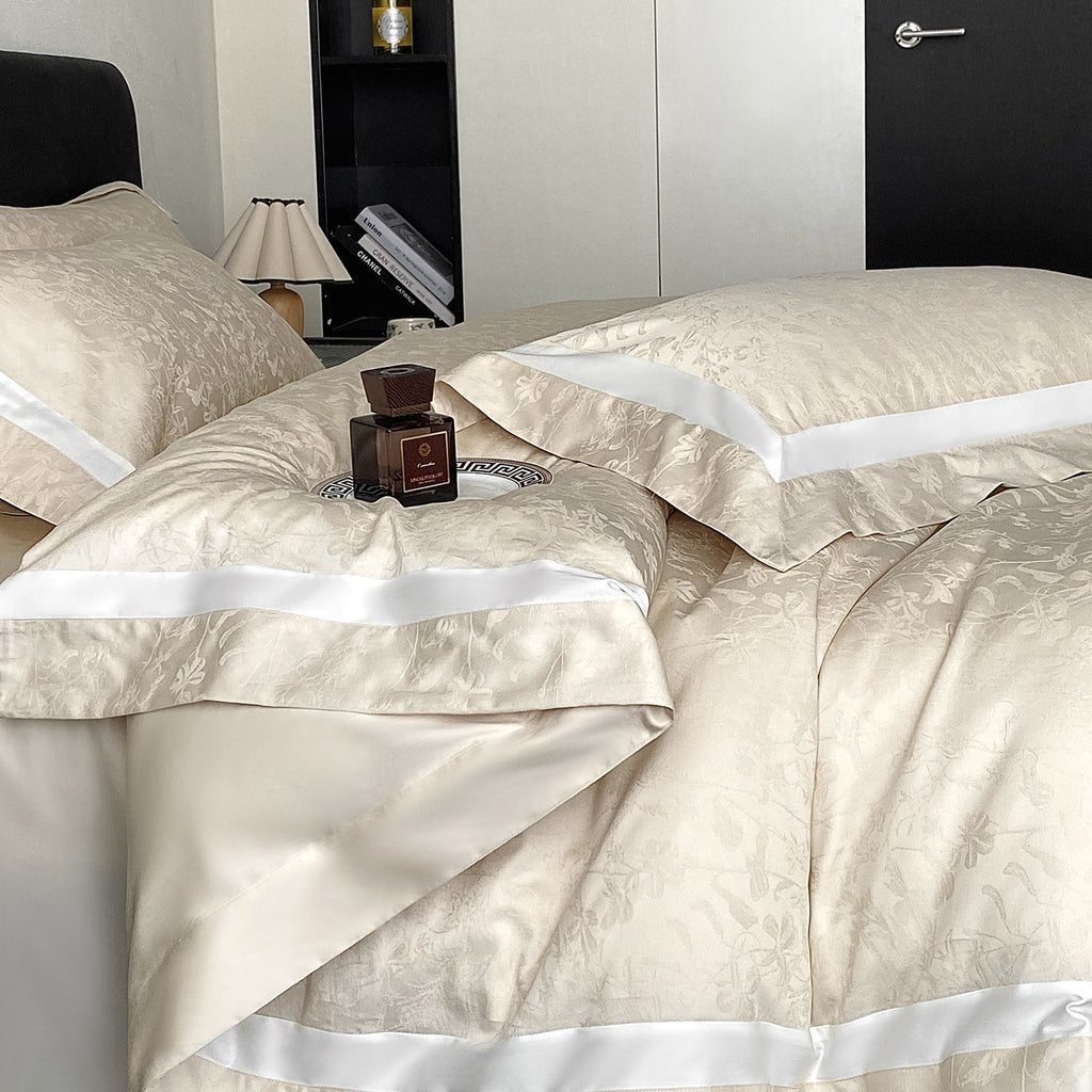 RegaliaSateen™ 4PCS Premium 100s Sateen Jacquard Bedding Set – Pure Cotton Sheet & Duvet Cover (Queen/King) by PurelyhomeDeco