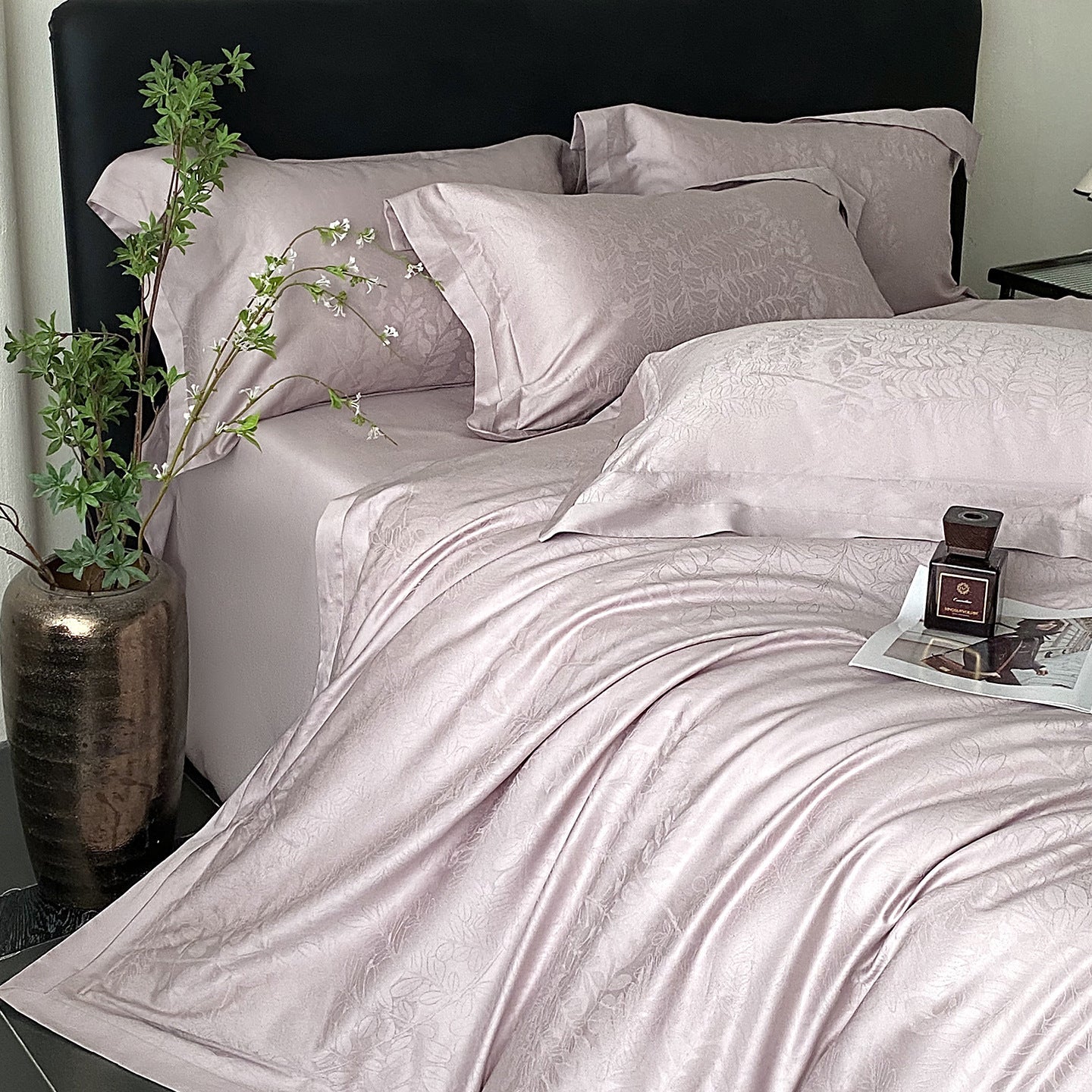 RegaliaSateen™ 4PCS Premium 100s Sateen Jacquard Bedding Set – Pure Cotton Sheet & Duvet Cover (Queen/King) by PurelyhomeDeco