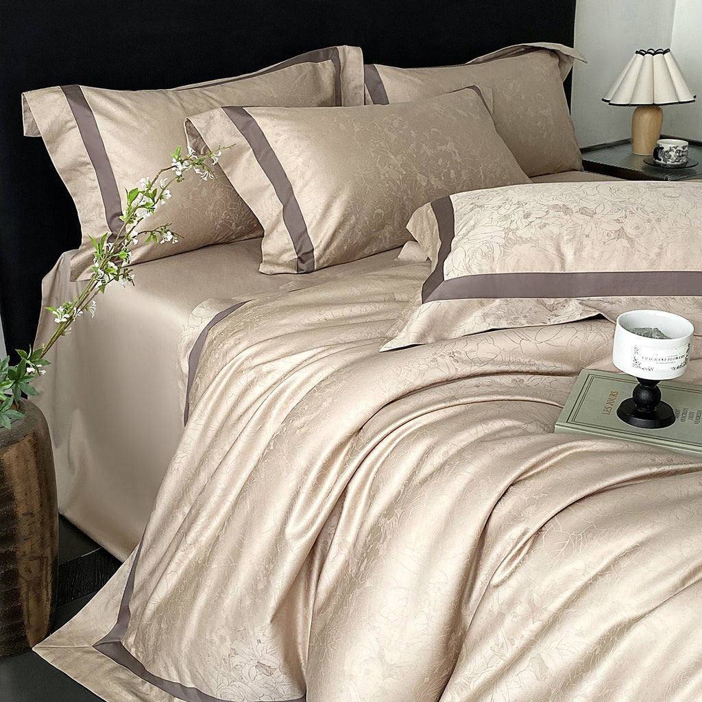 RegaliaSateen™ 4PCS Premium 100s Sateen Jacquard Bedding Set – Pure Cotton Sheet & Duvet Cover (Queen/King) by PurelyhomeDeco
