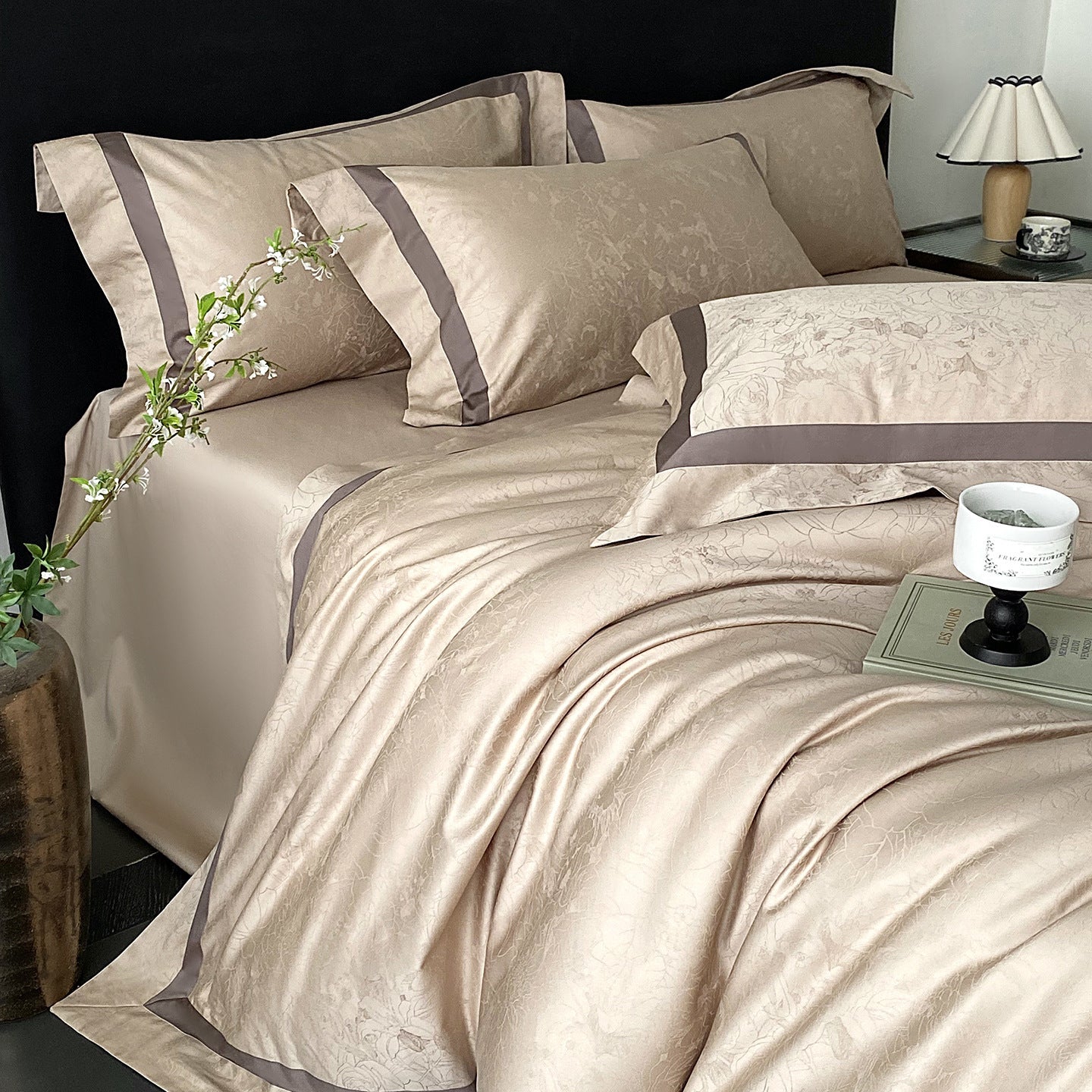 RegaliaSateen™ 4PCS Premium 100s Sateen Jacquard Bedding Set – Pure Cotton Sheet & Duvet Cover (Queen/King) by PurelyhomeDeco