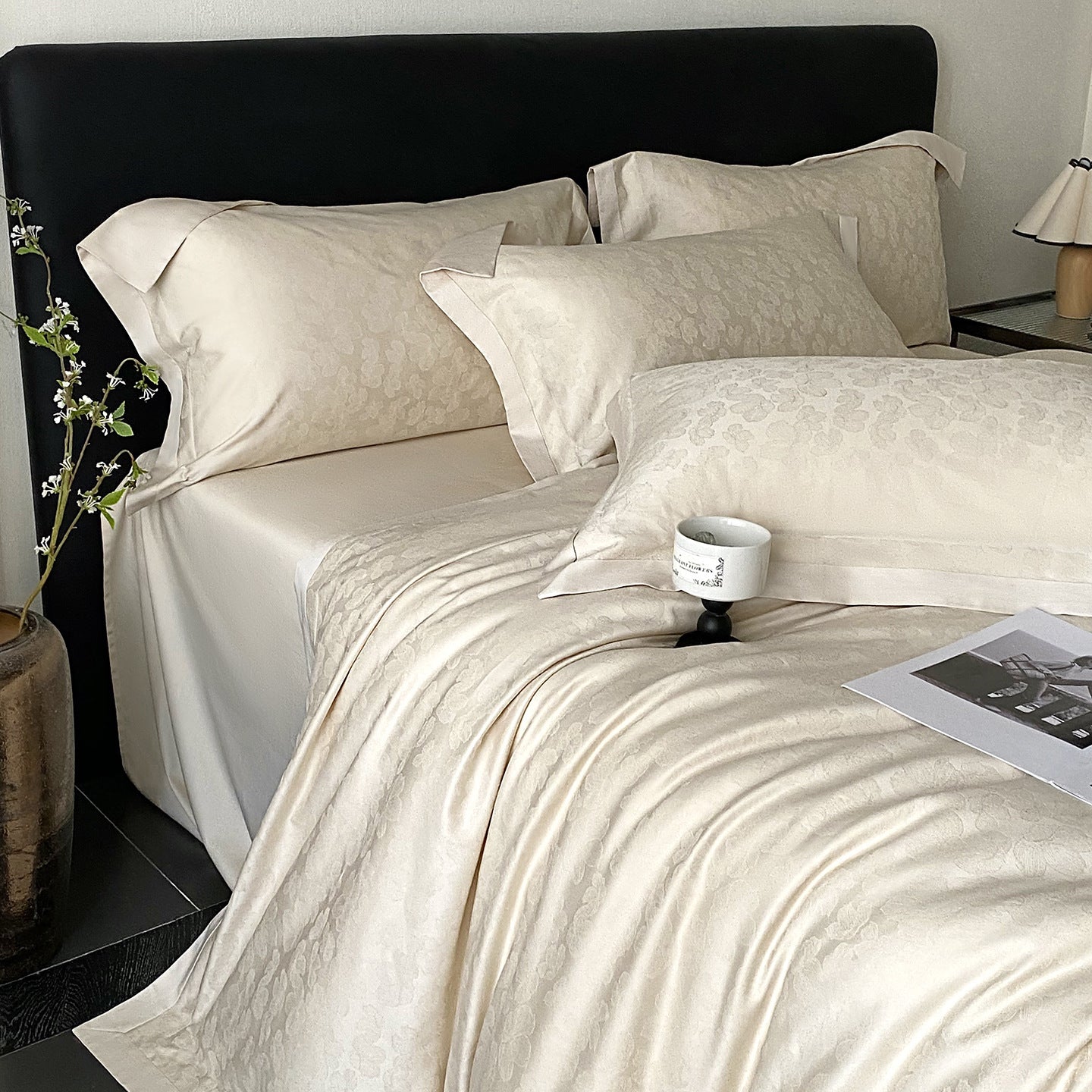 RegaliaSateen™ 4PCS Premium 100s Sateen Jacquard Bedding Set – Pure Cotton Sheet & Duvet Cover (Queen/King) by PurelyhomeDeco
