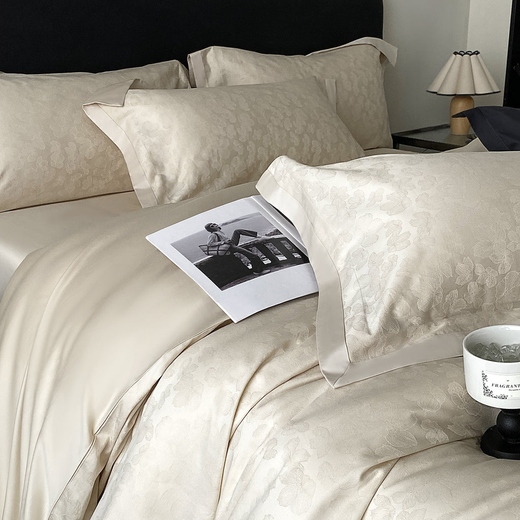 RegaliaSateen™ 4PCS Premium 100s Sateen Jacquard Bedding Set – Pure Cotton Sheet & Duvet Cover (Queen/King) by PurelyhomeDeco