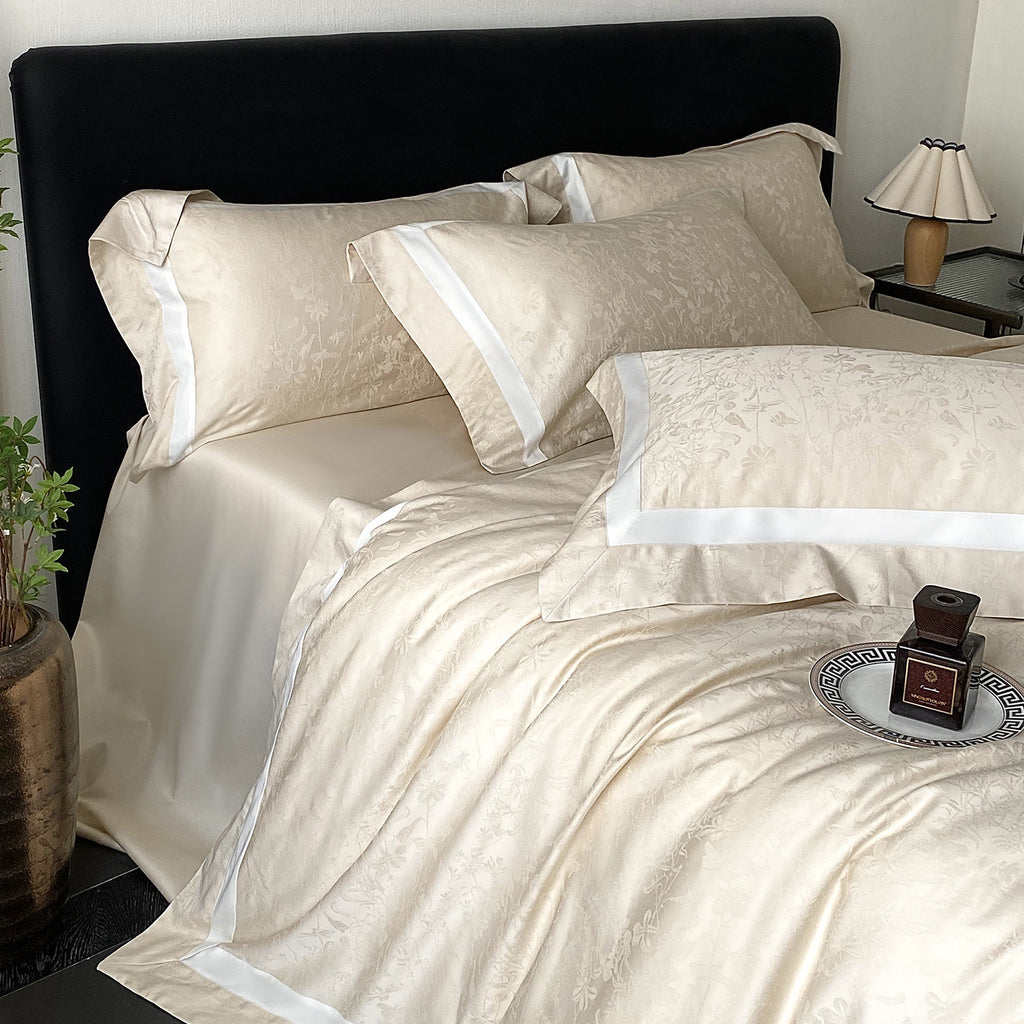 RegaliaSateen™ 4PCS Premium 100s Sateen Jacquard Bedding Set – Pure Cotton Sheet & Duvet Cover (Queen/King) by PurelyhomeDeco