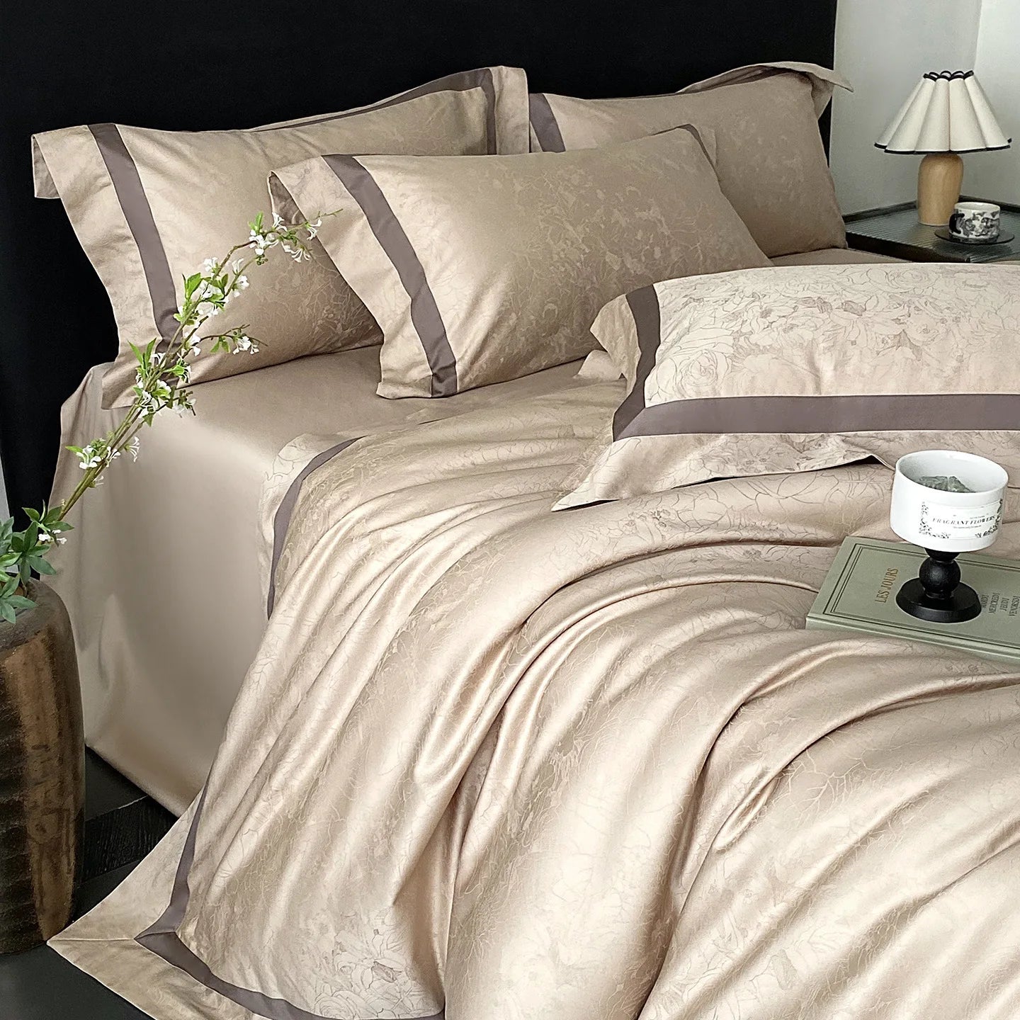 RegaliaSateen™ 4PCS Premium 100s Sateen Jacquard Bedding Set – Pure Cotton Sheet & Duvet Cover (Queen/King) by PurelyhomeDeco