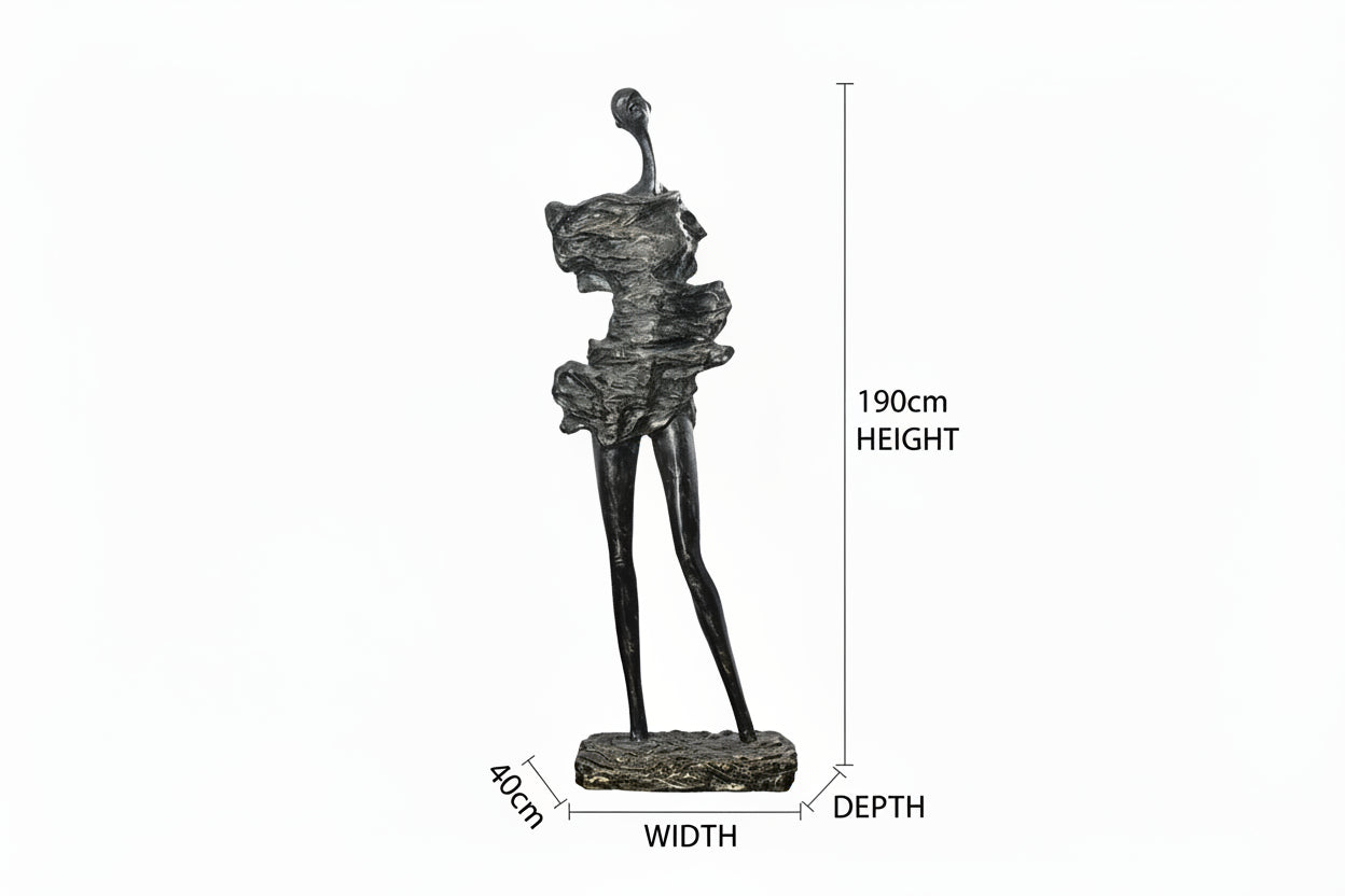 Statue with dimensions labeled on a white background