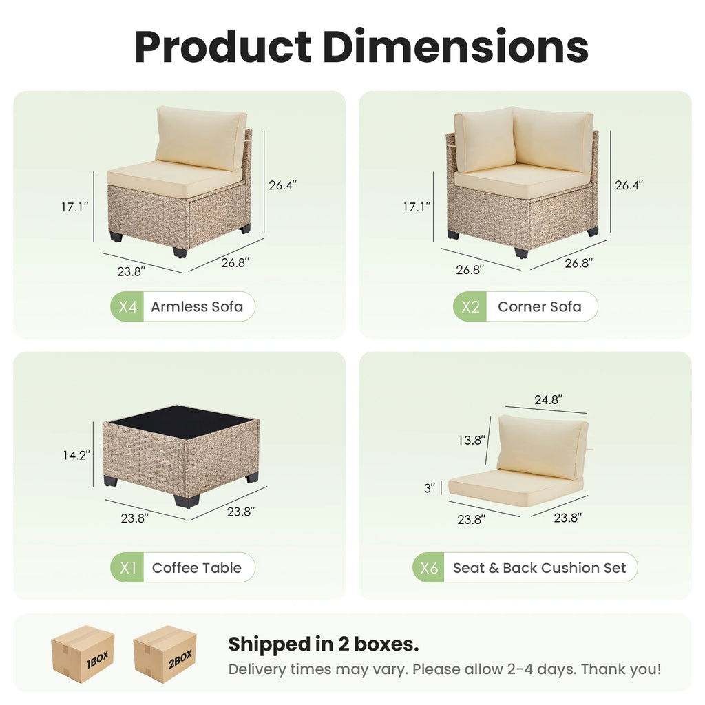 7-Piece Patio Furniture Set, Outdoor Rattan Sectional Sofa with Tempered Glass Table, All-Weather, for Garden, Porch, Backyard by PurelyhomeDeco
