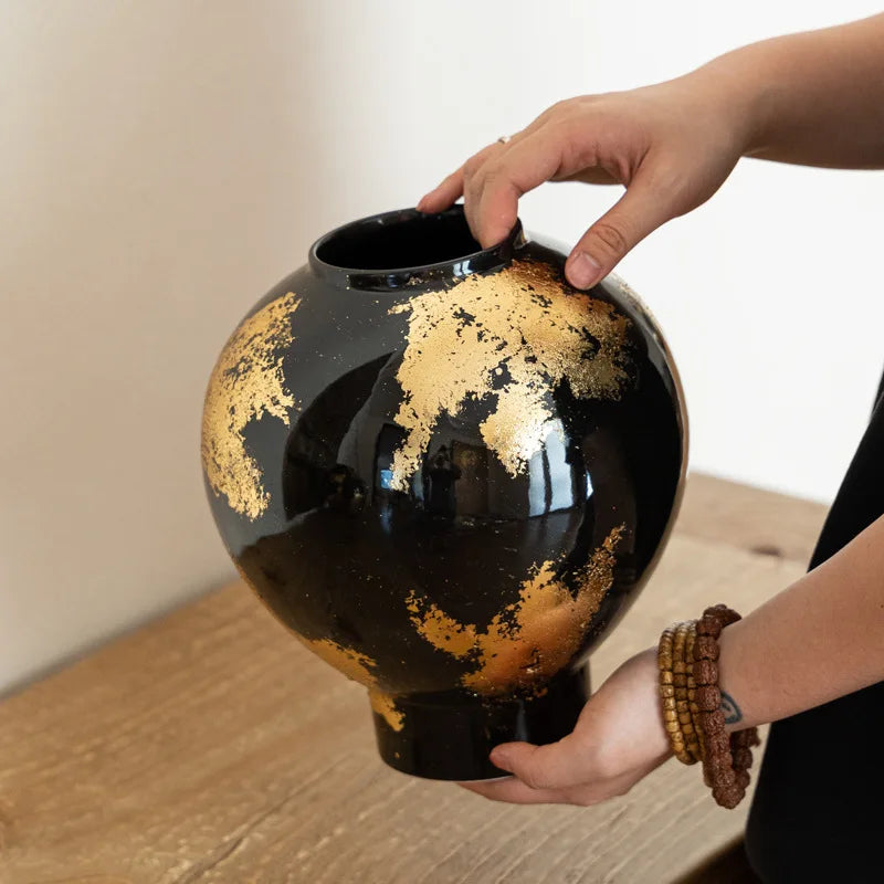Aurelia Foil – Gold-Plated Porcelain Decorative Vase | Luxury Table Accent by PurelyhomeDeco