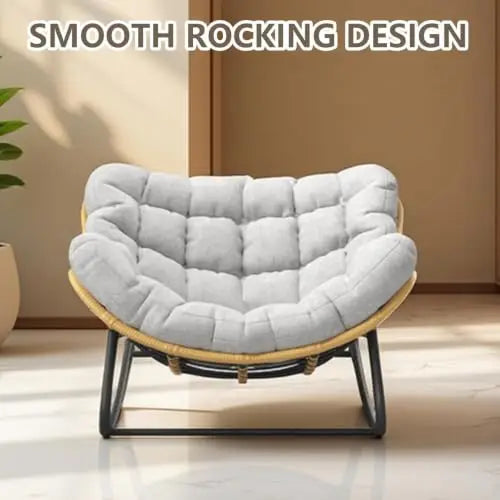 Papasan Rocking Chair with Comfy Thick Cushion, Oversized Outdoor Rocking Chair with Steel Frame, Wicker Rattan Lounge by PurelyhomeDeco