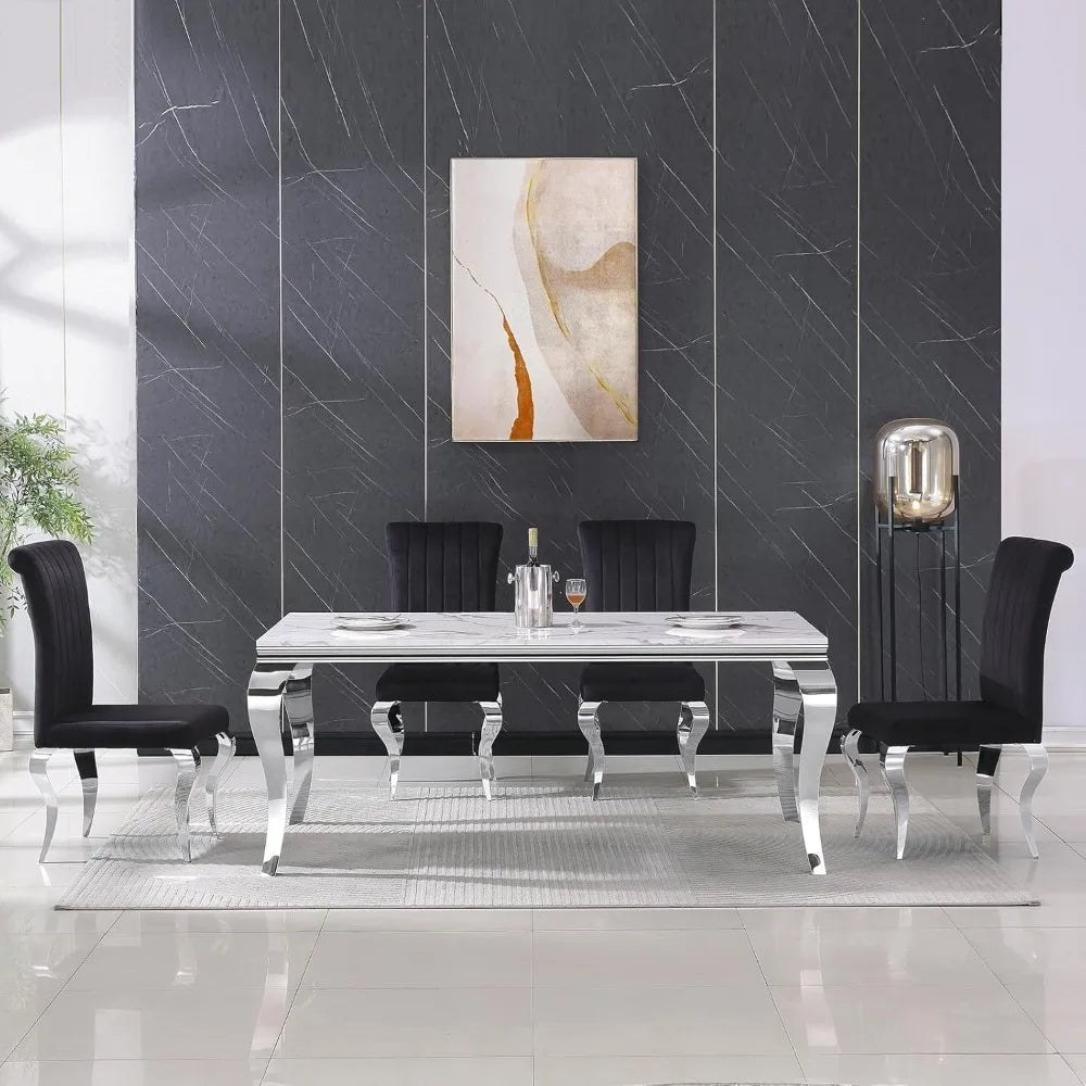 SILVÉN™ White Marble Stainless Steel Dining Table by PurelyhomeDeco
