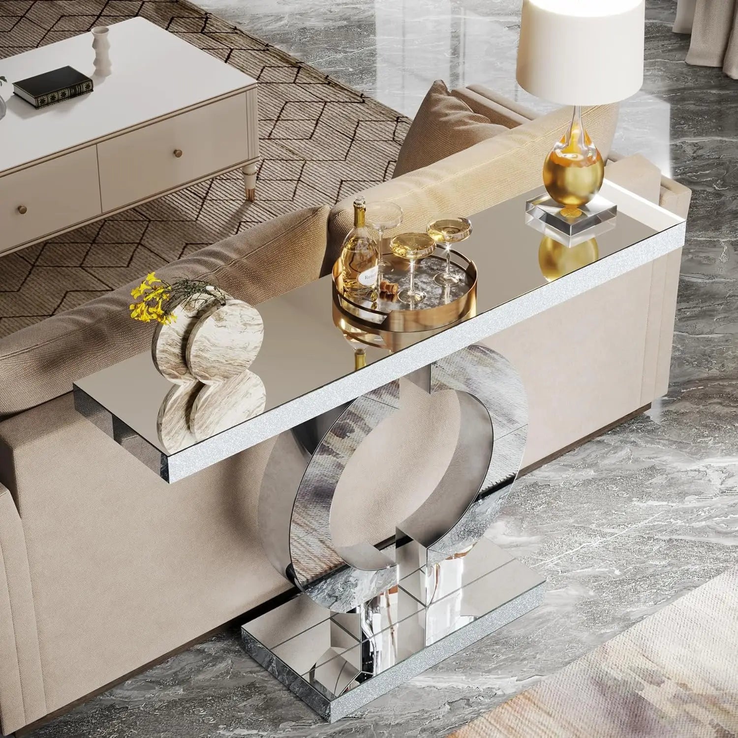 ORBION Silver Mirror Console Table by PurelyhomeDeco