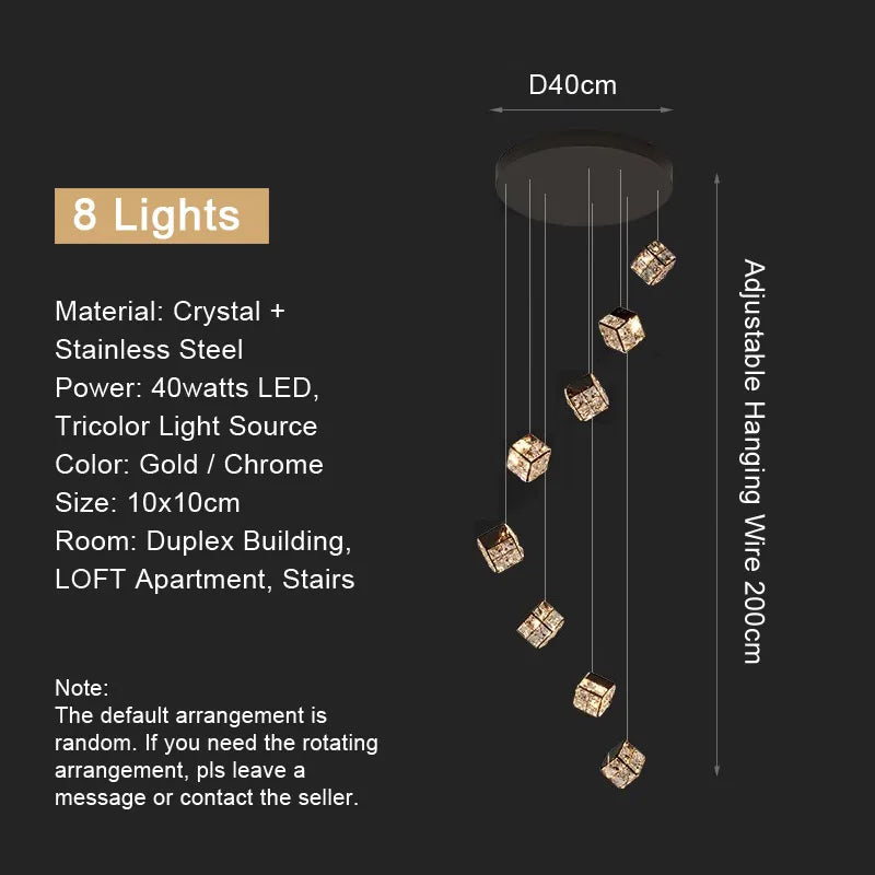 LustraCube™ Crystal LED Pendant Light – Luxury Gold & Chrome Hanging Chandelier for Living Rooms, Staircases & Modern Villas by PurelyhomeDeco