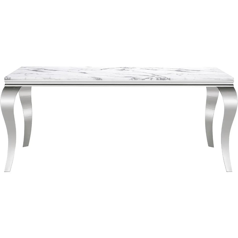 SILVÉN™ White Marble Stainless Steel Dining Table by PurelyhomeDeco