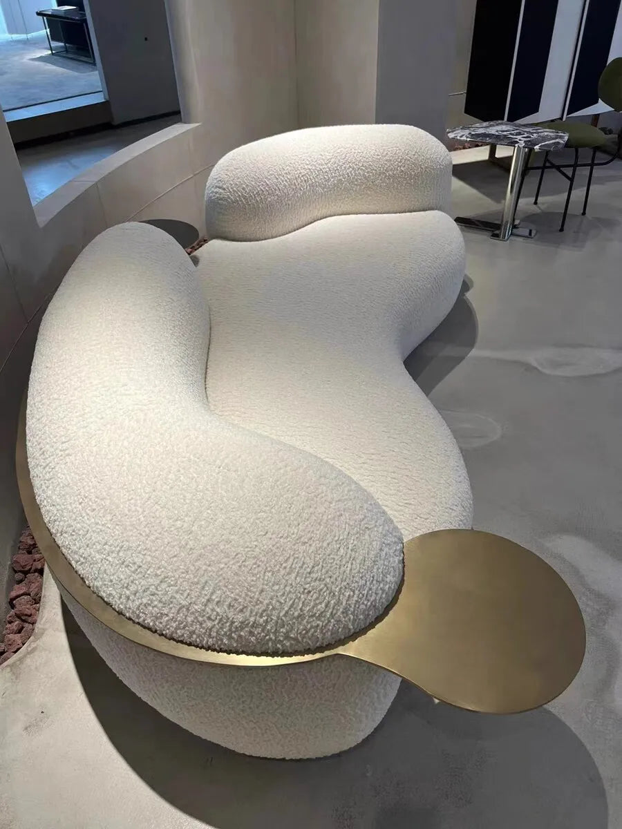 Cream wind creative curved sofa light luxury Italian pea sofa small apartment living room clothing store beauty salon hotel by PurelyhomeDeco