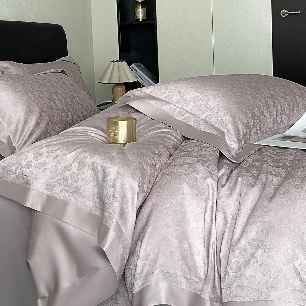RegaliaSateen™ 4PCS Premium 100s Sateen Jacquard Bedding Set – Pure Cotton Sheet & Duvet Cover (Queen/King) by PurelyhomeDeco