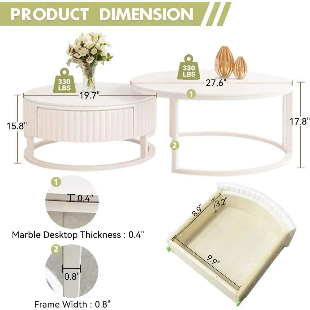 Nestorra™ Marble Nesting Coffee Table Set by PurelyhomeDeco