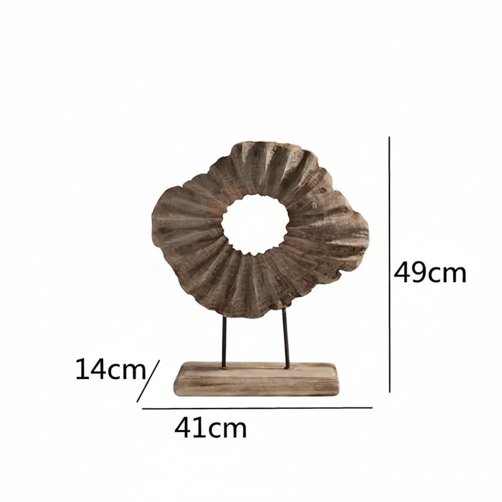 Decorative wooden item with measurements on a white background