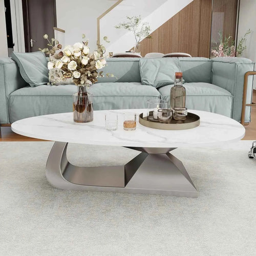 Argento Eclipse™ – 51.2" Oval Faux Marble Coffee Table by PurelyhomeDeco