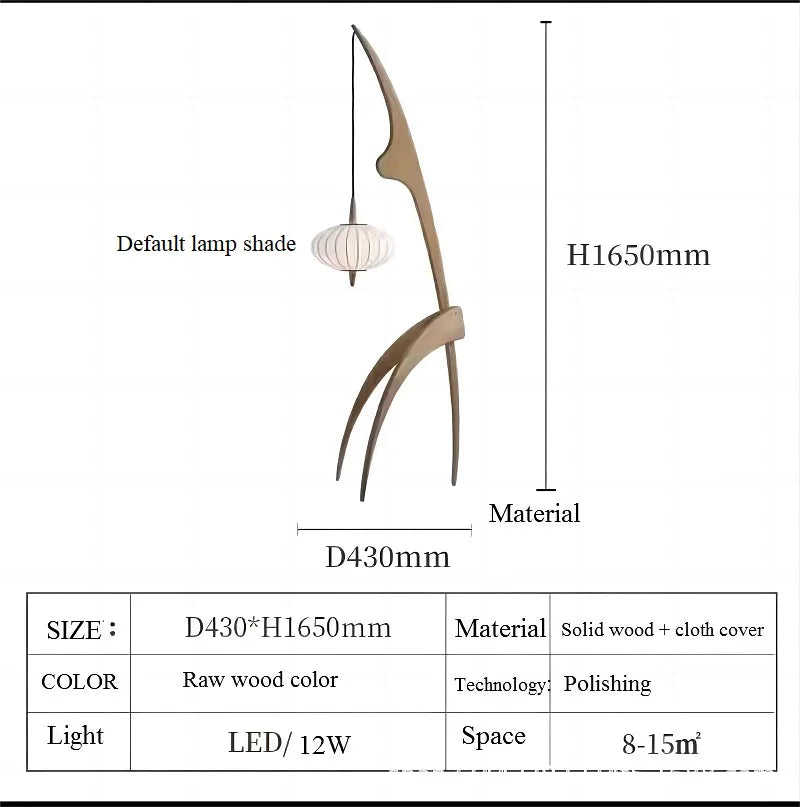 Measurement chart of a ceiling lamp with dimensions and material details.
