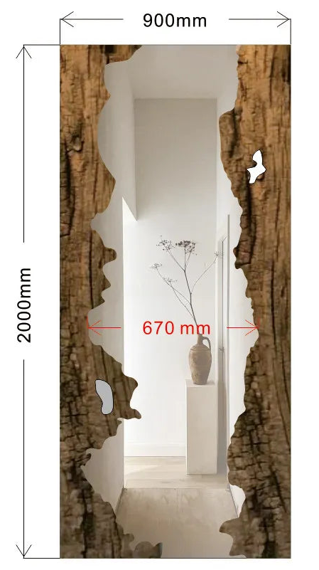 Wooden frame with measurements and details on a white background