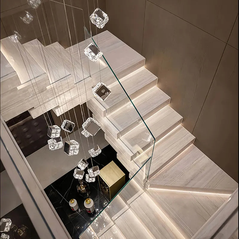 LustraCube™ Crystal LED Pendant Light – Luxury Gold & Chrome Hanging Chandelier for Living Rooms, Staircases & Modern Villas by PurelyhomeDeco