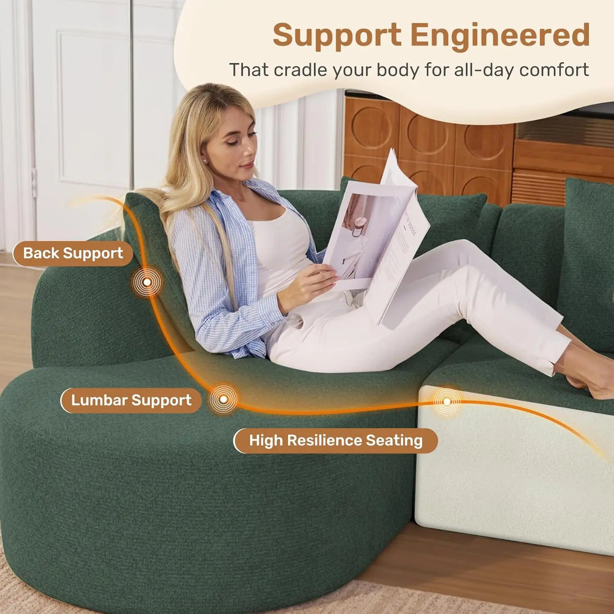 114 Inch Boneless Curved Couches for Living Room,Modern Modular Sectional Sofa with Chaise,L-Shape Cloud Sectional, Customized by PurelyhomeDeco