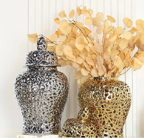 Échelon Gold – Ceramic Hollow Ginger Jar | Luxury Porcelain Home Decoration by PurelyhomeDeco