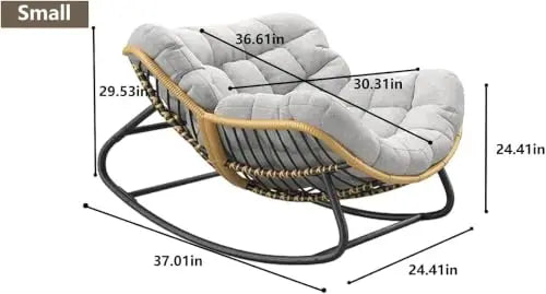 Papasan Rocking Chair with Comfy Thick Cushion, Oversized Outdoor Rocking Chair with Steel Frame, Wicker Rattan Lounge by PurelyhomeDeco