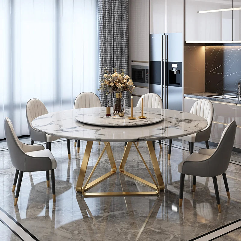 AURÉVA Golden Round Marble Dining Table with Turntable by PurelyhomeDeco