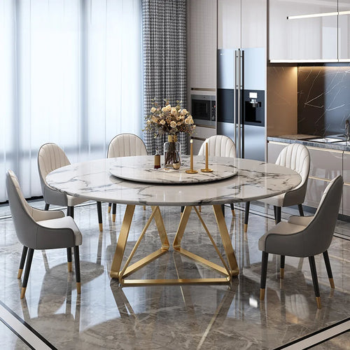 AURÉVA Golden Round Marble Dining Table with Turntable by PurelyhomeDeco