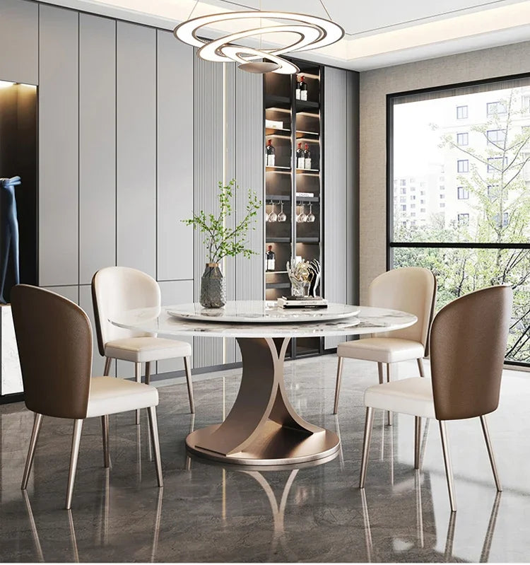 SILORA White Marble Round Dining Table with Turntable by PurelyhomeDeco