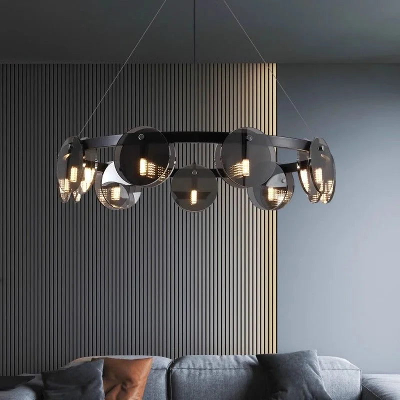 Nordic Halo™ Modern Ring LED Chandelier – Black Glass Pendant Light for Living Room, Bedroom & Dining Room by PurelyhomeDeco