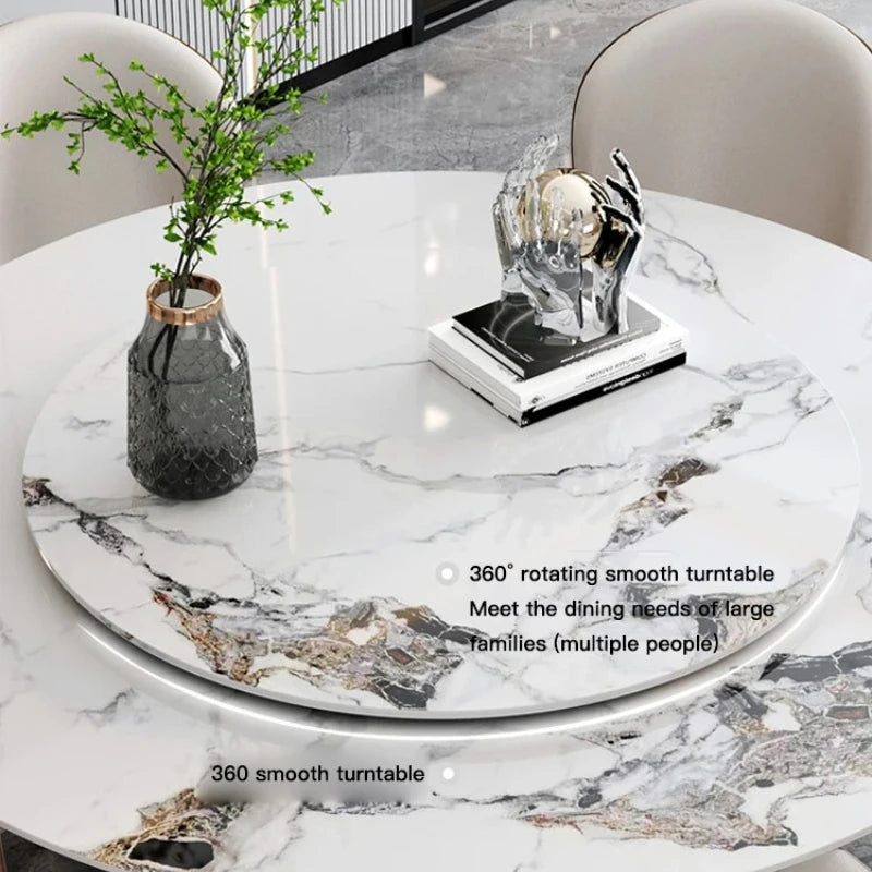 SILORA White Marble Round Dining Table with Turntable by PurelyhomeDeco