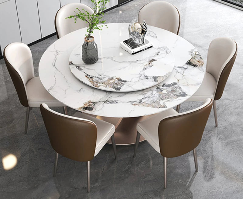 SILORA White Marble Round Dining Table with Turntable by PurelyhomeDeco