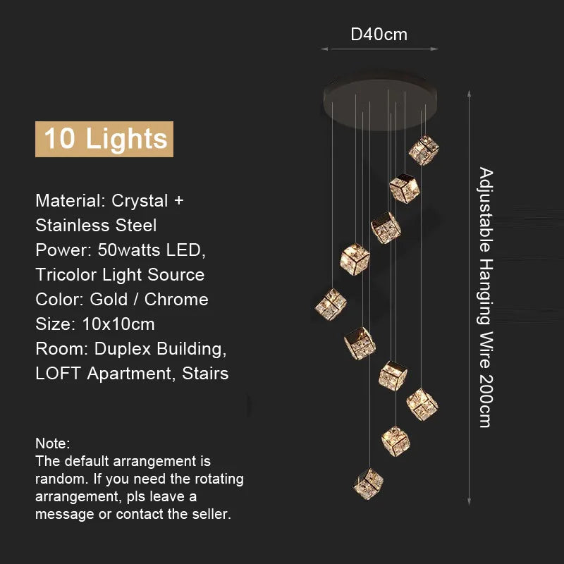 LustraCube™ Crystal LED Pendant Light – Luxury Gold & Chrome Hanging Chandelier for Living Rooms, Staircases & Modern Villas by PurelyhomeDeco