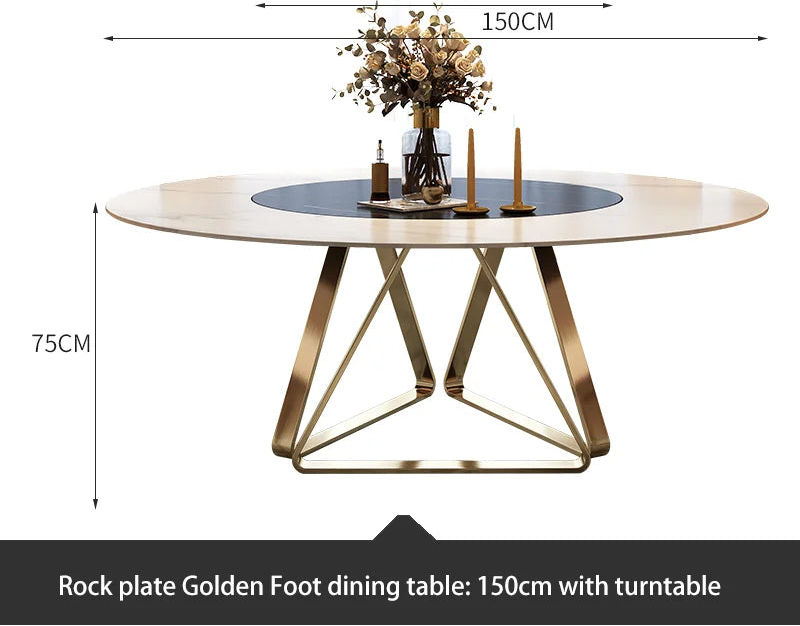 AURÉVA Golden Round Marble Dining Table with Turntable by PurelyhomeDeco