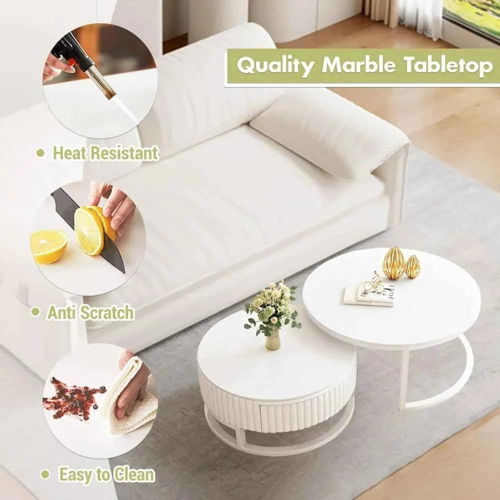 Nestorra™ Marble Nesting Coffee Table Set by PurelyhomeDeco