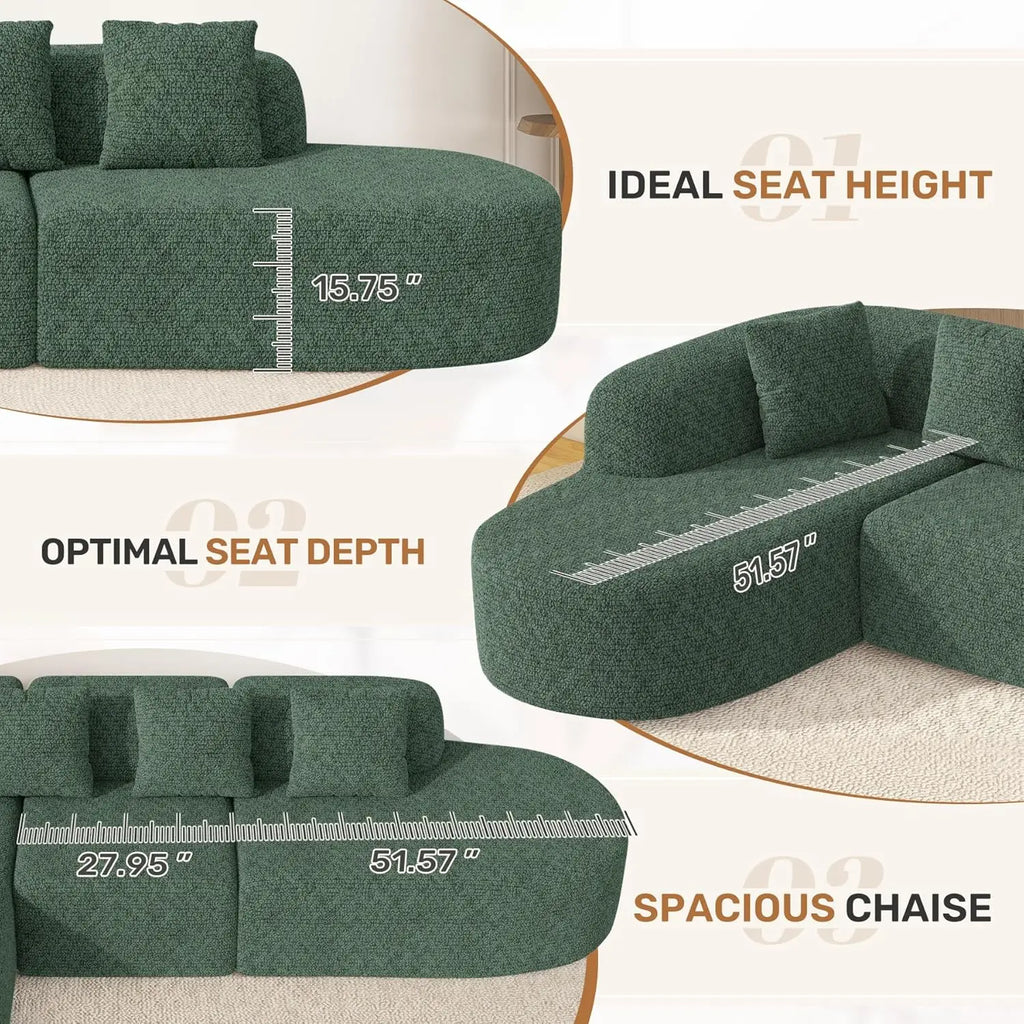 114 Inch Boneless Curved Couches for Living Room,Modern Modular Sectional Sofa with Chaise,L-Shape Cloud Sectional, Customized by PurelyhomeDeco