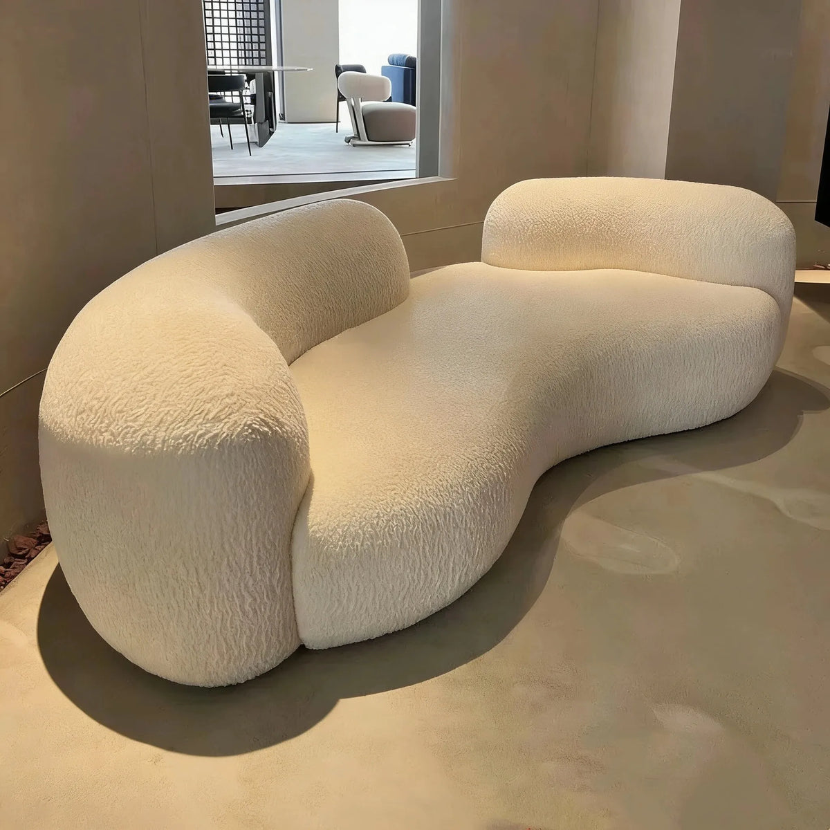 Cream wind creative curved sofa light luxury Italian pea sofa small apartment living room clothing store beauty salon hotel by PurelyhomeDeco