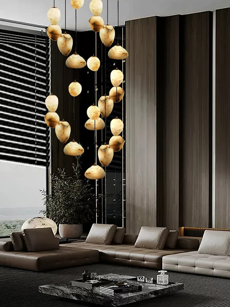 Siberia MarbleAura™ LED Chandelier – Luxury Natural Marble Hanging Light for Living Room & Modern Interiors by PurelyhomeDeco