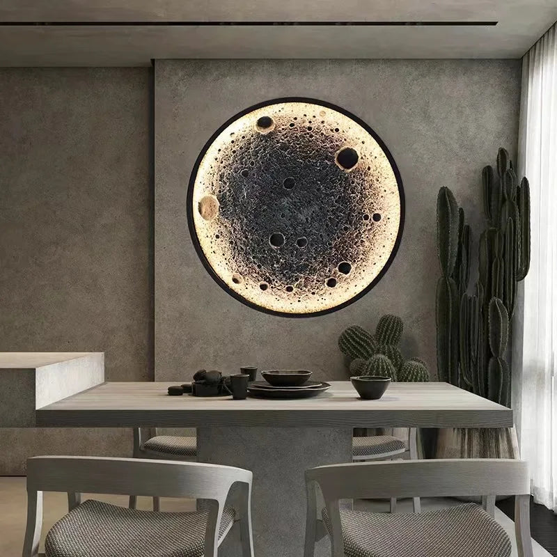 Modern Crater 3D Moon Wall Lamp – Luxury Round Relief LED Mural Light with 3-Color Lighting for Home Decoration by PurelyhomeDeco