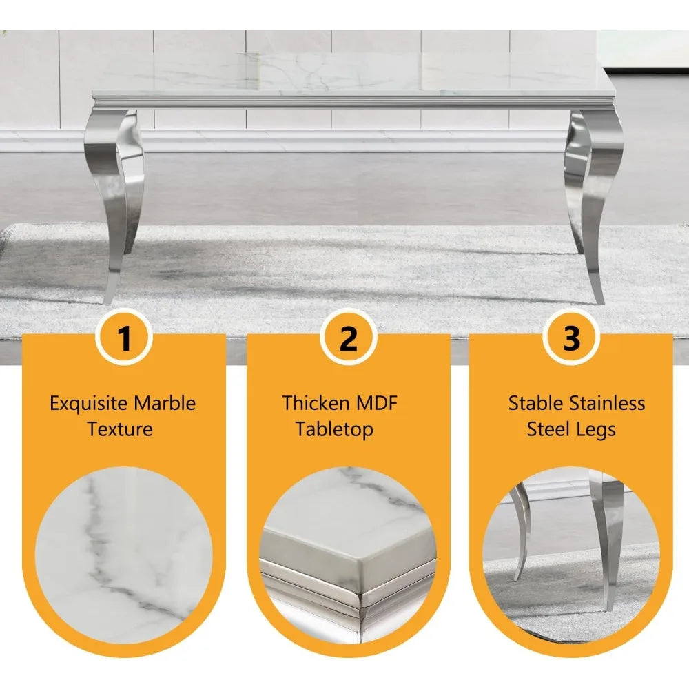 MARIXA 70" Faux Marble Dining Table – White & Silver Modern Design by PurelyhomeDeco